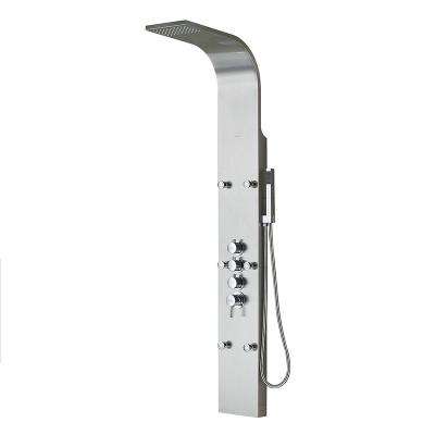 China Rainless Sliding Bar 304 Stainless Steel Massage Spa Jets Wall Mount Shower Column Bathroom Brushed Shower Panel for sale