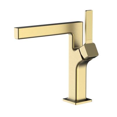 China Gold Brush Bathroom Basin Water Mixer Tap Single Handle Metered Hot And Cold Faucets Faucet for sale