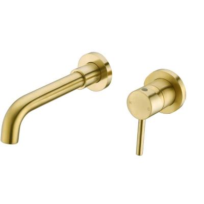 China Metered Faucets Hot And Cold Water Faucet Gold Brush Hidden Faucet Wall Mounted Bathroom Basin Mixer for sale