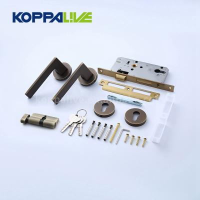 China KOPPALIVE Modern Simple European Style Decoration Mortise Brass Door Lock Set Lever Door Pull Handle for sale