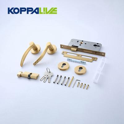 China KOPPALIVE Modern European Square Mortise Brass Door Lock Set Handle Curved Door Handle for sale