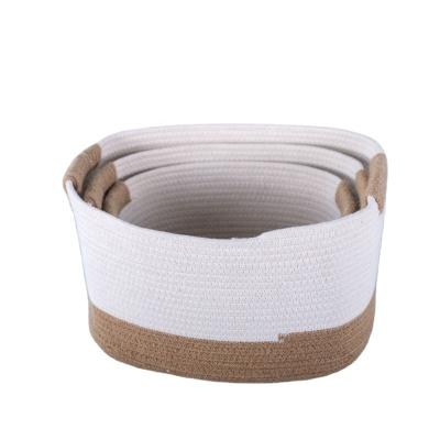 China Sustainable Cotton Multi-Size Customization Hand Made Rice Storage Rope White And Black Basket for sale