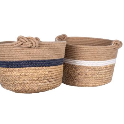 China Viable Customization Hand Made Woven Cotton Rope Storage Basket 4 Multi-size Cotton Laundry Basket for sale