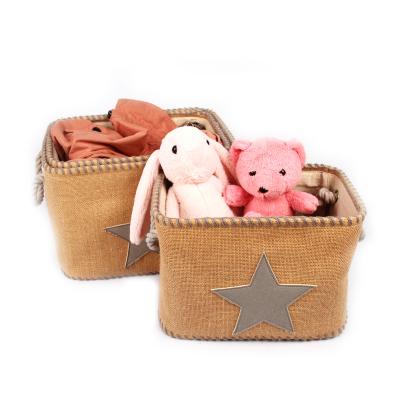 China Basket Laundries Storage Baskets Supplier Polyester Fabrics Cotton Viable Canvas Rope Handle Toys Baskets for sale