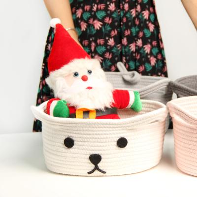 China Sustainable Cotton Rope Woven Mini Sundries Storage Basket Cartoon Image Baby Toys Keys More Color Dog Kids Product for sale