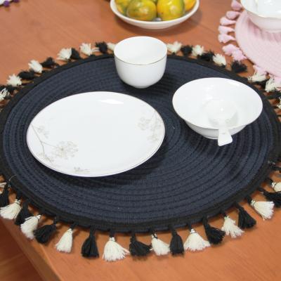 China Sustainable Round Cotton Hand - Woven Place Mats For Dining Table Linen Boho Rope High Quality Paper Edge for sale