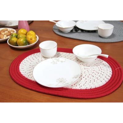 China Water Grass Print Viable Place Mat With Decorative Rope Mat 100% Cotton Elliptical Dining Table Lace Border Rug for sale