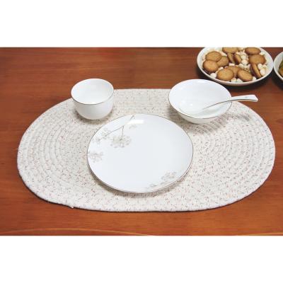 China Viable Home Decor Elliptical Cotton Hand & Woven Place Mats For Dining Table Linen Boho Rope High Quality Paper Edge for sale