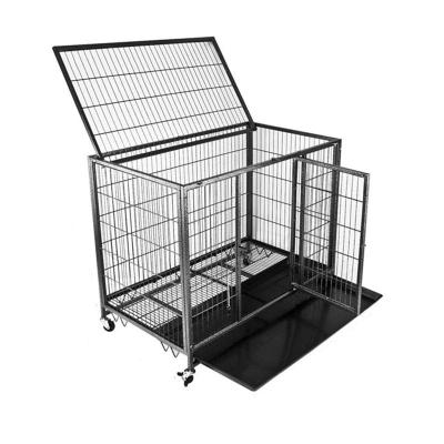 China Breathable Heavy Duty Large Dog Crate Pet Kennel Indoor Outdoor Animal Transport For Large Dog Crates With Wheels And Tray for sale