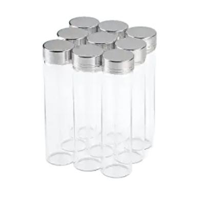 China Transparent Beverage Glass Bottle Glass Storage Bottles With Silver Aluminum Cover Empty Gift Bottle for sale