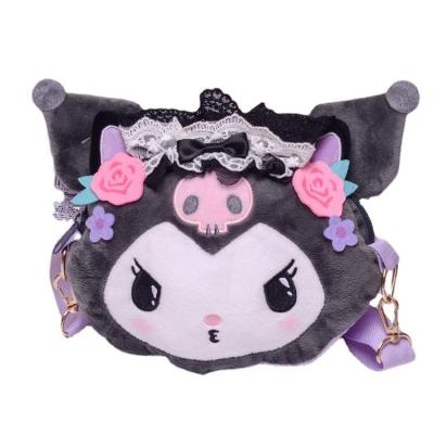 China Kids Toy Gift Japanese Cute Cartoon Little Devil Kuromi Head Type Double-sided Plush Messenger Bag Double-sided Plush Backpack for sale