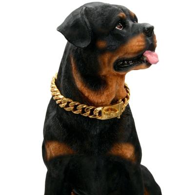 China Durable Gold Dog Collar Stainless Steel Cuban Link Chain Dog Collar Heavy Duty Chain for sale