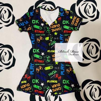 China Fashion Short Sleeve Onesie Adult Onesie QUICK DRY Rose Party One Summer Wholesale For Women Pajamas Cartoon Pattern Black Polyester Knitted for sale