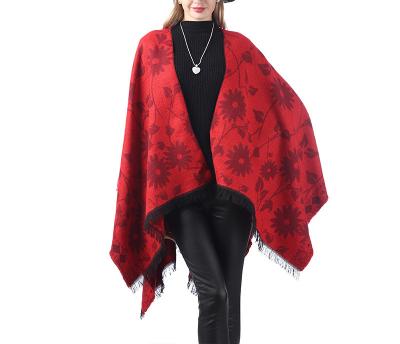 China Fashion Thickened Flower Printed Pullover Sweater Cashmere Like Cape Large Size Shawls For Women Winter for sale