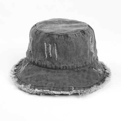 China Picture Denim Bucket Hat Hip Hop Solid Wide Brim Cotton Fisherman Sun Hat for sale