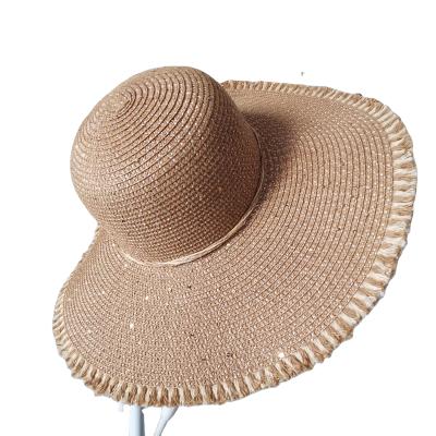 China Picture design new fashion shiny straw hats with cotton yarn brim sequins straw hat for sale