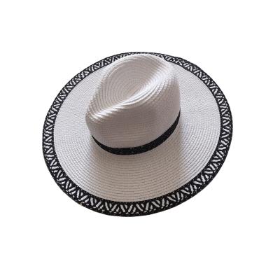 China High Quality Large Brim Fringe Straw Hats Ladies Summer Beach Hat Black White Panama Hats Women Panama Hats for sale