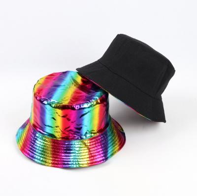 China 100% cool image street hip hop bucket hats polyester folding stage rainbow color bling bling hat for sale