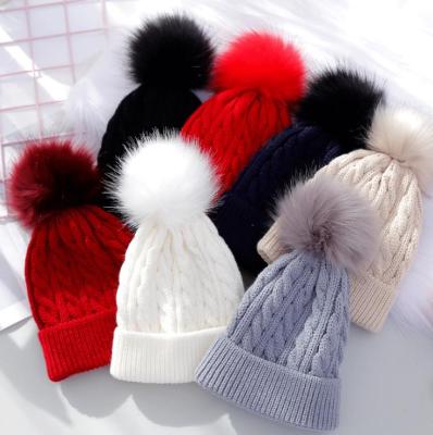 China Lovely JOINT Hot Selling Children's Pure Winter Knitted Hats With Ball Top for sale