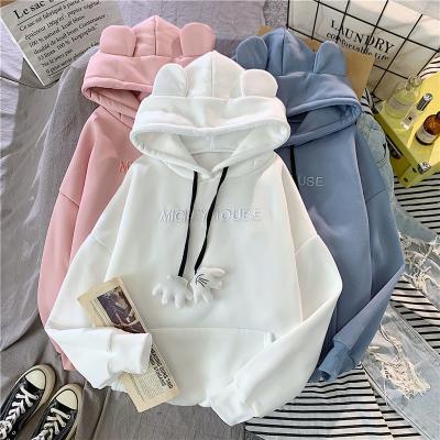 China Anti-wrinkle 2022 autumn and winter new women's hooded sweater long sleeve velvet cute rabbit ear tops for sale