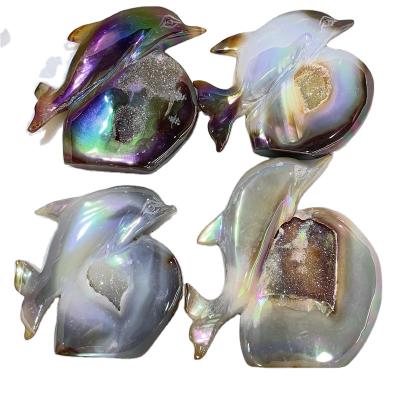 China Wholesale China Angel Aura Agate Crystal Geode Dolphin Carving Crystal Animal For Decoration for sale