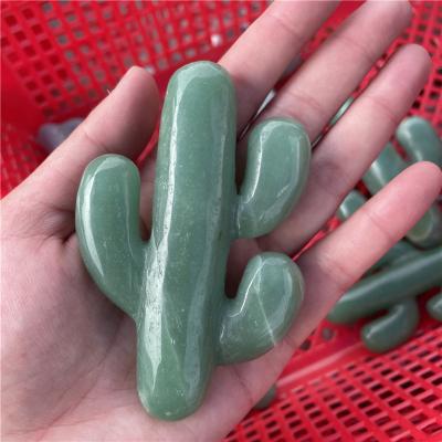 China China Crystal Cactus Natural Green Aventurine Hand Carved Crystal Cactus Plant For Decor for sale