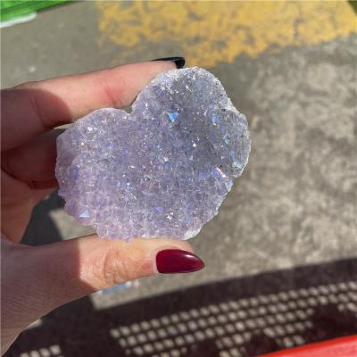 China Wholesale Angel Aura Quartz Cluster Heart Electroplating Aura Crystal Heart For Decoration from China for sale