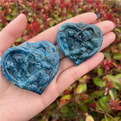 China China Blue Apatite Heart Carved Apatite Heart Shape Crystal Heart For Decoration for sale