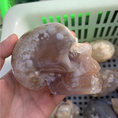 China Wholesale Natural Handmade Agate Crystal Geode Skull For Flower Decoration from China for sale