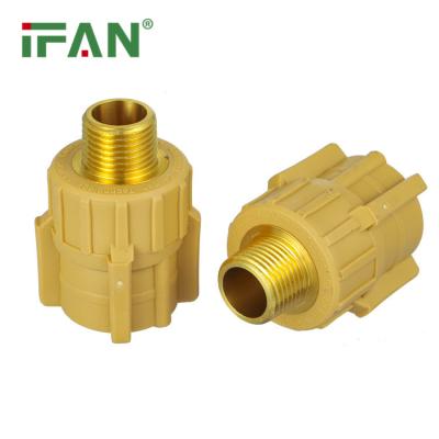 China IFANPLUS Brass Pipe Connector Wholesale Price PPR Male Plug Fitting PN20 20 Mm Yellow Color PPR Pipes And Fittings for sale