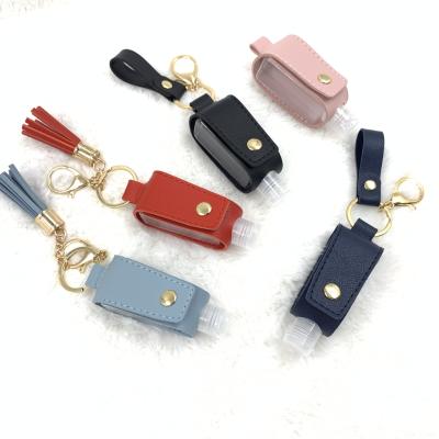 China Eco-Friendly Factory 30ml Pocket Hand Sanitizer Bottle Holder PU With Key Chain Carabiner for sale