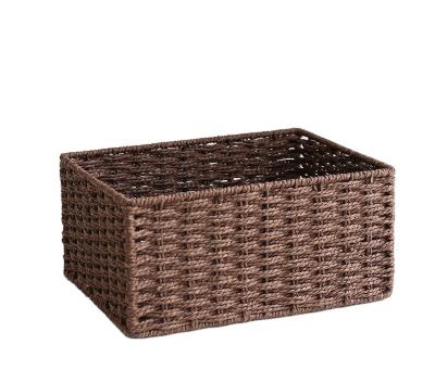 China Minimalist Handmade Wicker Storage Baskets Set Interlocking Woven Decorative Organizing Baskets For Bedroom Bathroom for sale