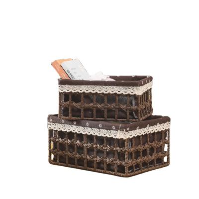 China Stocked 2022 Rope Woven Rectangular Twisted Paper Baskets for Sundries Storage for sale