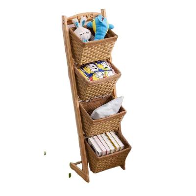 China Good Quality Vertical Miscellaneous Sundries Storage Basket Rack Rack Wooden Standing Organizer Tower Rack for sale