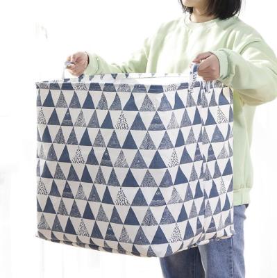 China Japan Style New Arrival Foldable Cotton And Canvas Large Drawstring Fashion Laundry Cloth Storage Basket for sale