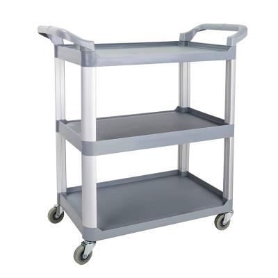 China 3-Shelf Plastic Dining Car Serving Utility Cart Storage Catering Shelf With Locking Wheels Cart for sale