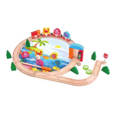 China Slot Toy Educational Learning Ocean Animal Model 40pcs Around The Road Railway Toys Wooden Train Track Set for sale