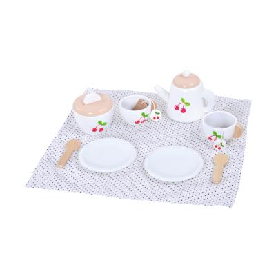 China Viable Mini Kitchen Hardwood Plywood Synthetic-Wood MDF Role Play Pretend Kids Afternoon Tea Set Wooden Toys for sale