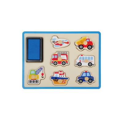 China DIY TOY Hot New Items En 71 And ASTM Testing Learning Tools For Children Vehicle Button Jigsaw Stamp Wooden Puzzle for sale