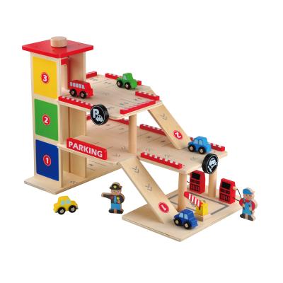 China Low Plywood Family Gift Kids Preschool Floor Building Wooden Toys Parking Wooden Toy Car Garage for sale