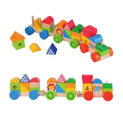 China Colorful NZ Pine Wood Kids Preschool Wooden Train Toys Educational Wooden Stacking Train Kids Toy for sale