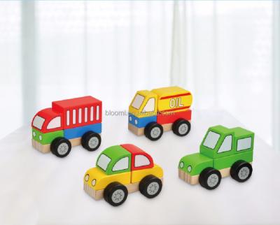 China Educational Montessori Toys Building Block Unpainted DIY Toy Wooden Cars For Kids for sale