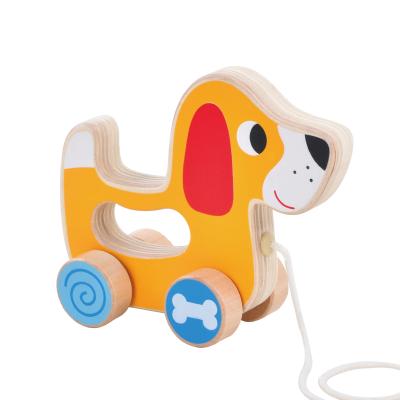 China Juniper Montessori Wooden Animal Wooden Toys Dog Train Pull Along Toys for sale