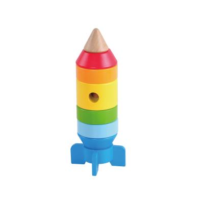 China Kids Montessori Toy Baby Wooden Rainbow Rocket Solid Wood Educational Stacker for Children for sale