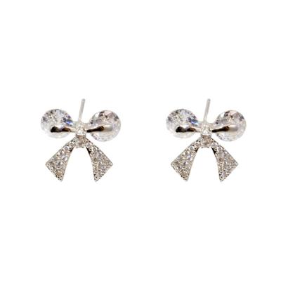 China Cute AOSHAN factory New temperament 925 silver needle design elegant luxury bow stud earrings zircon women's earrings for sale