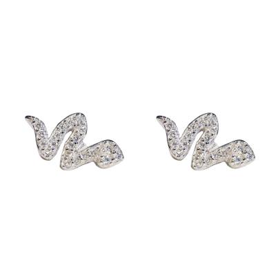 China CLASSIC AOSHAN factory Exquisite cute shiny fashion 925 sterling silver small snake-shaped zircon earrings for sale