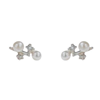 China CLASSIC AOSHAN factory Small and elegant 925 sterling silver branch flower zircon pearl stud earrings for Women's for sale