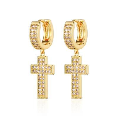 China Hot hip hop hip hop men's and women's full zircon hipster short sale cross earrings hinged circle earrings jewelry for sale