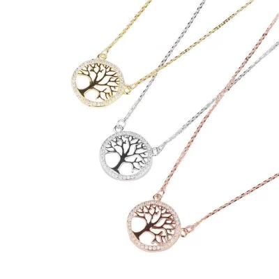 China 925 Sterling Silver Zircon Pendant Round DIY Romantic Lady's Crystal Necklace accessory tree of life for sale