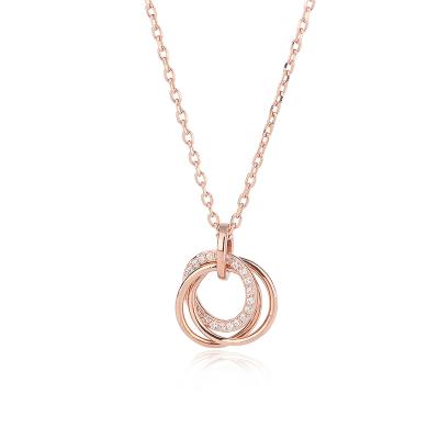 China FASHIONABLE Double Ring Necklace from Sterling Silver Zircon Pendant Necklace Ladies Jewelry for sale